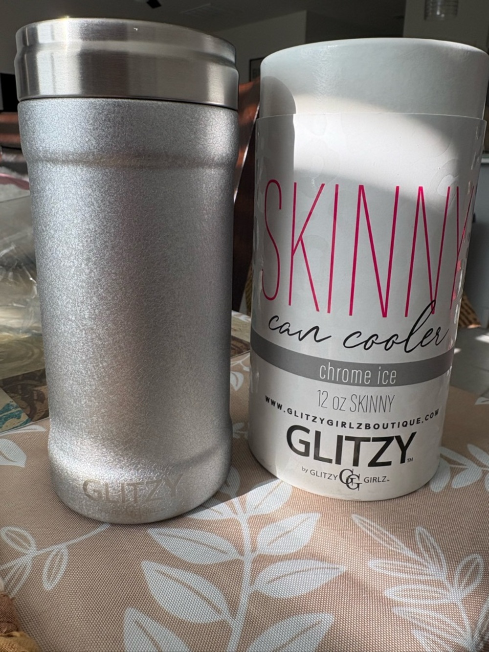 Glitz Silver Chrome Skinny Can Cooler